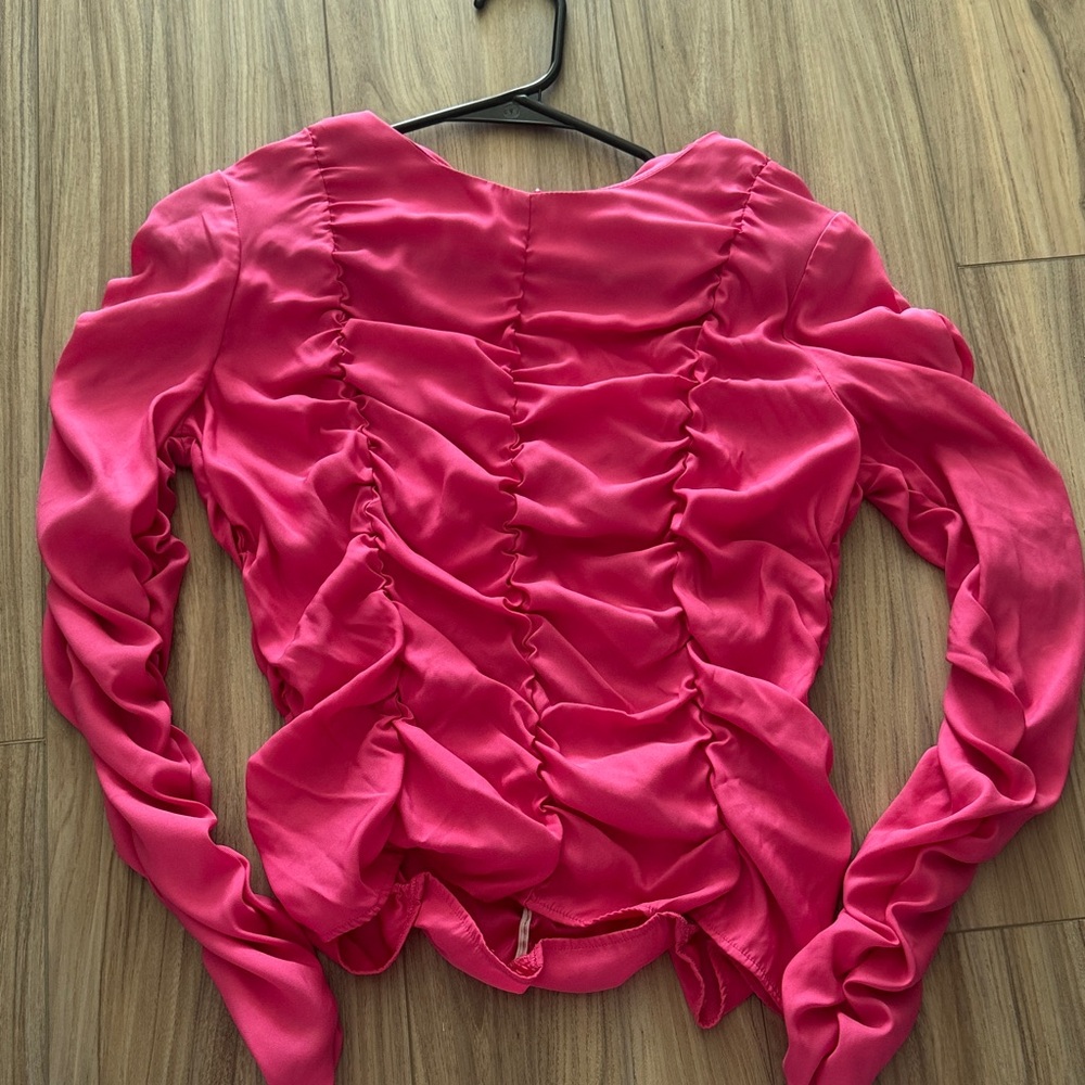 Topshop Vibrant Pink Ruched Blouse - Picture 1 of 3